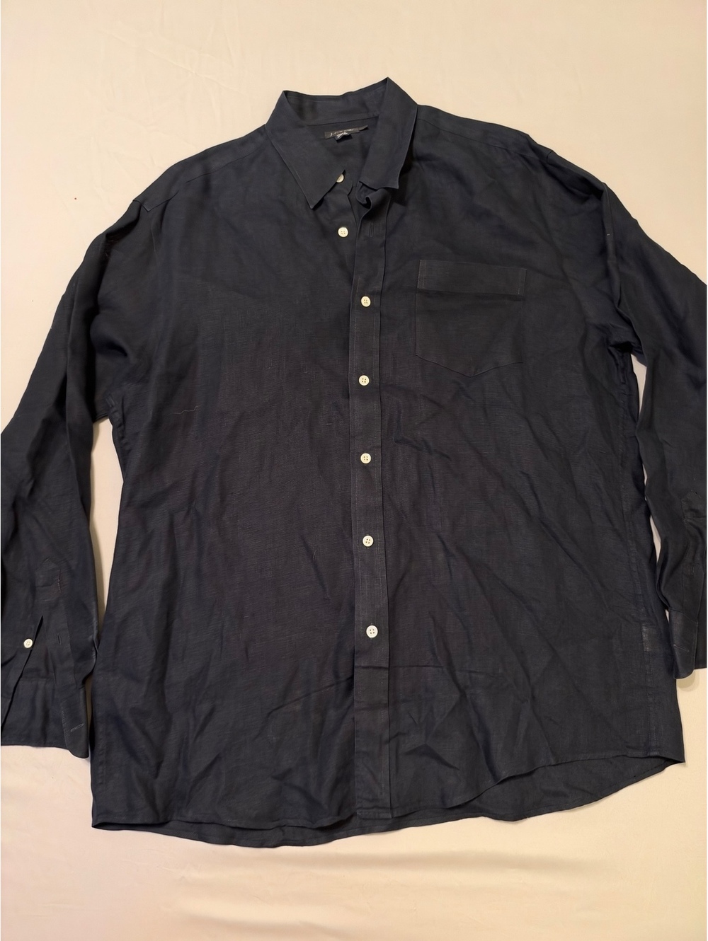 J.Crew Men's Large Navy Blue 100% Linen Button-Up Shirt